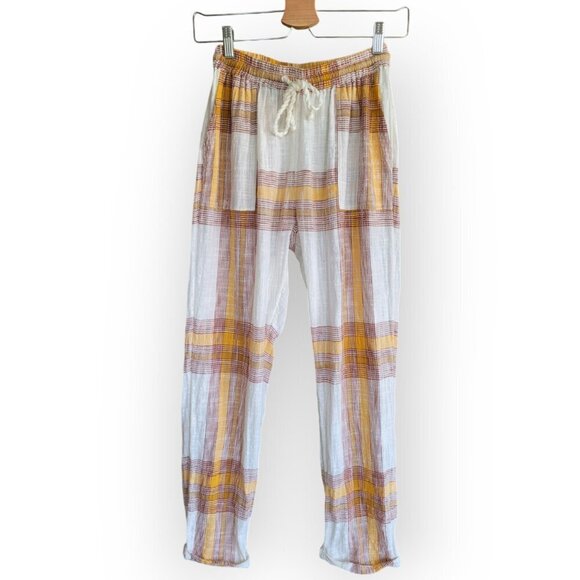 L*Space Cream Plaid Stretch-Waist Pants XS - Picture 2 of 11